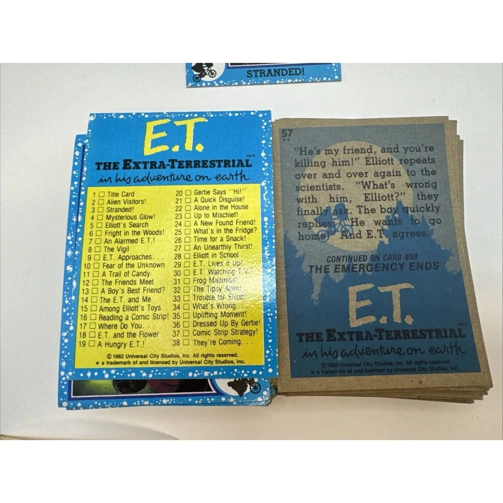 1982 E.T. Movie Trading Cards - Lot of 77 plus 8 Sticker Card